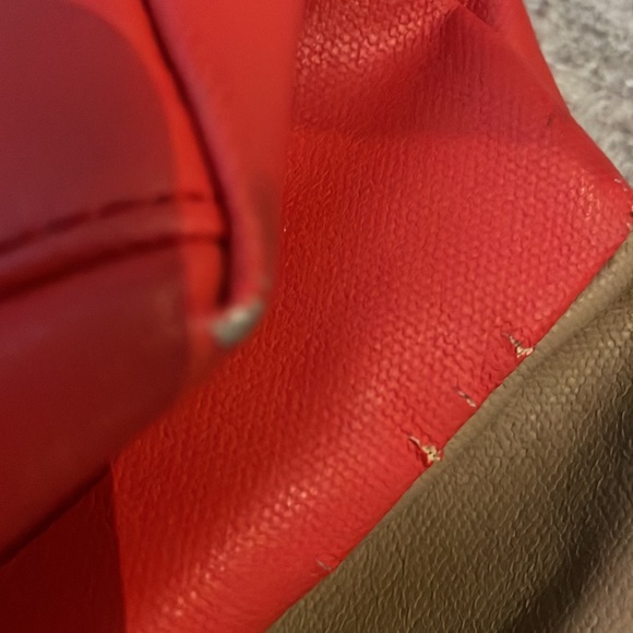 Tory Burch all leather tan and red tote bag good/fair quality - Picture 4 of 5